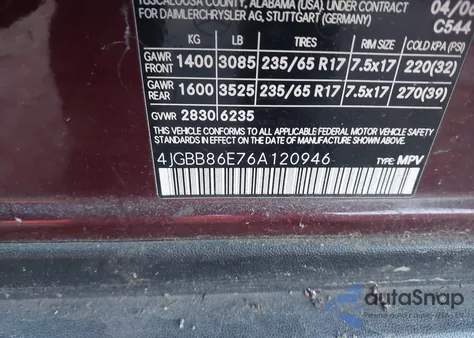 2006 Mercedes-Benz Ml 350 4Matic z USA, uszkodzony, nr VIN 4JGBB86E76A120946